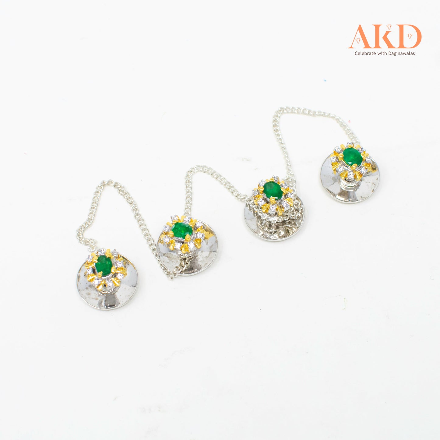 Gents Kurta Buttons by G×J Studded with Emeralds