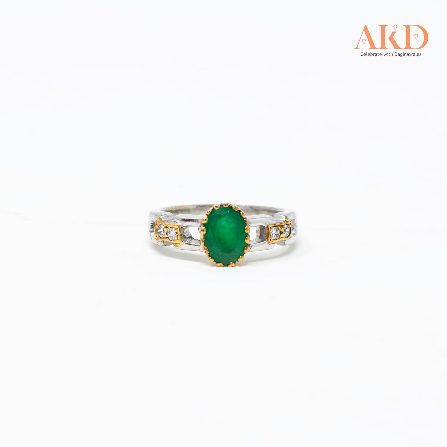 Gents Rings by G×J with 18K Gold and Silver Base Studded with Ruby and Emerald