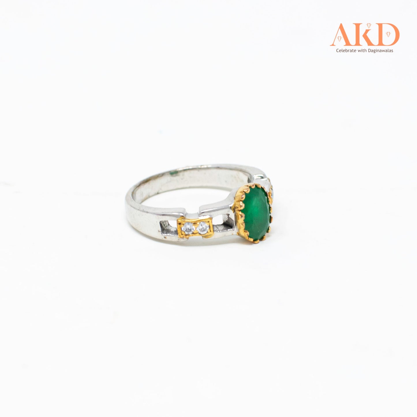 Gents Rings by G×J with 18K Gold and Silver Base Studded with Ruby and Emerald