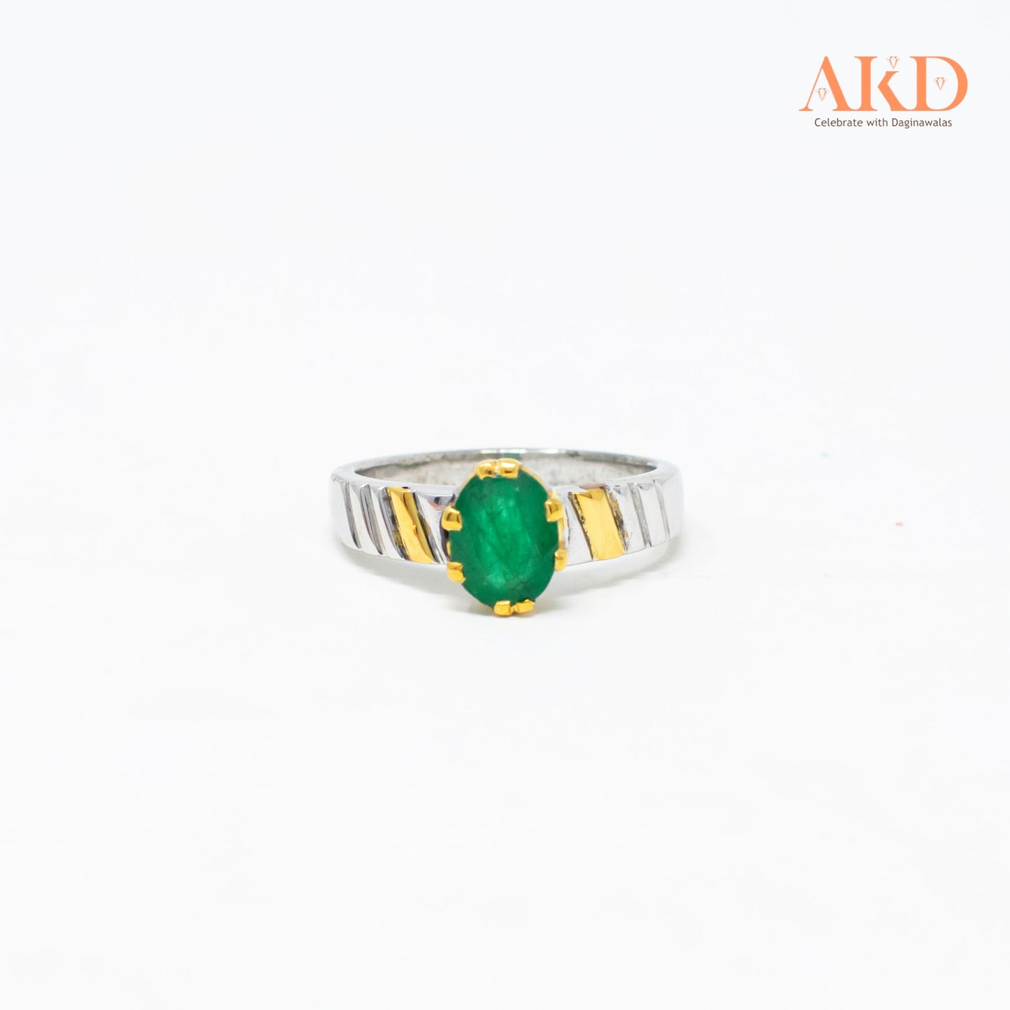 Gents Rings by G×J with 18K Gold and Silver Base Studded with Ruby and Emerald