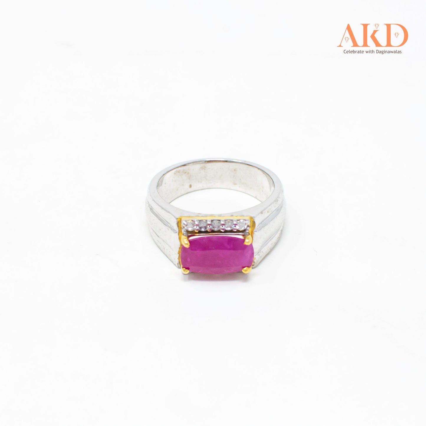 Gents Rings by G×J with 18K Gold and Silver Base Studded with Ruby