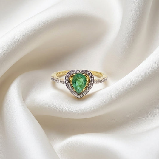 CZ Emerald Heart Ring in 18K Gold